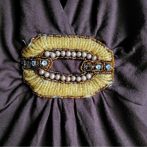 Vintage Brown Halter Top Beaded Statement Embellished Boho Y2k 00s Sz M - Picture 2 of 5